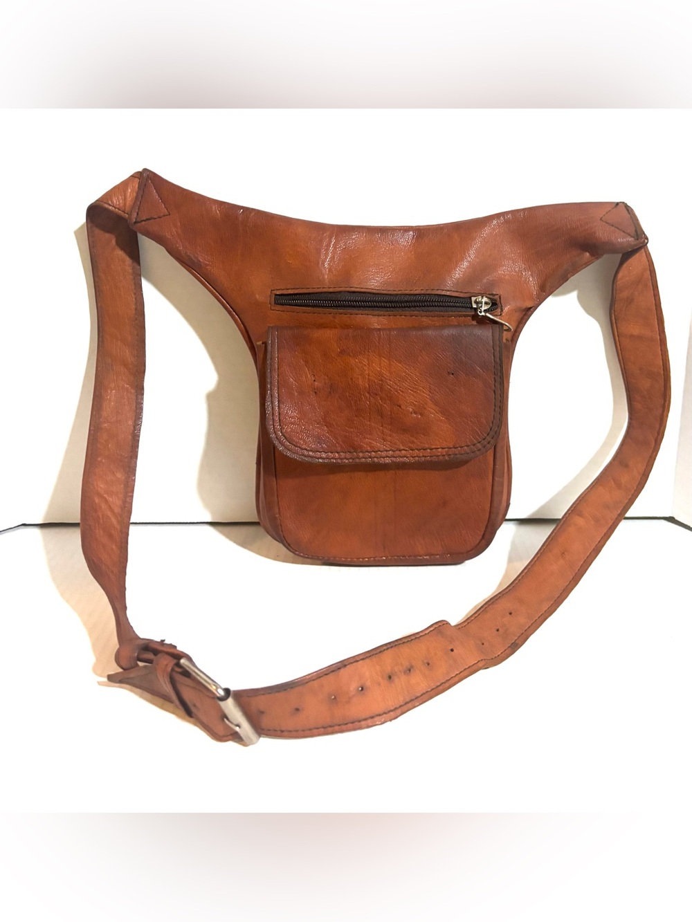Vintage brown unisex Leather hip Belt / shoulder Bag with Front Pocket